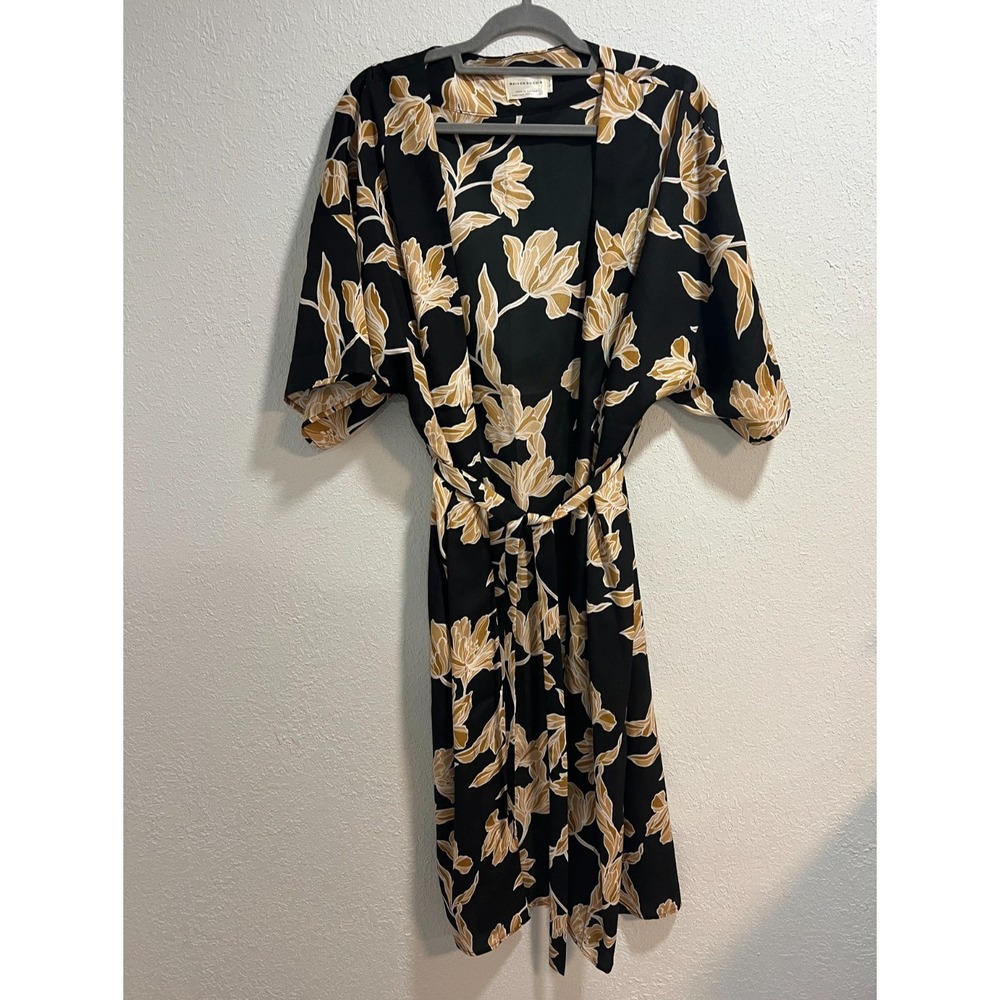 Maison Du‎ Soir Womens Robe Black Gold Floral Kimono Size S / M
